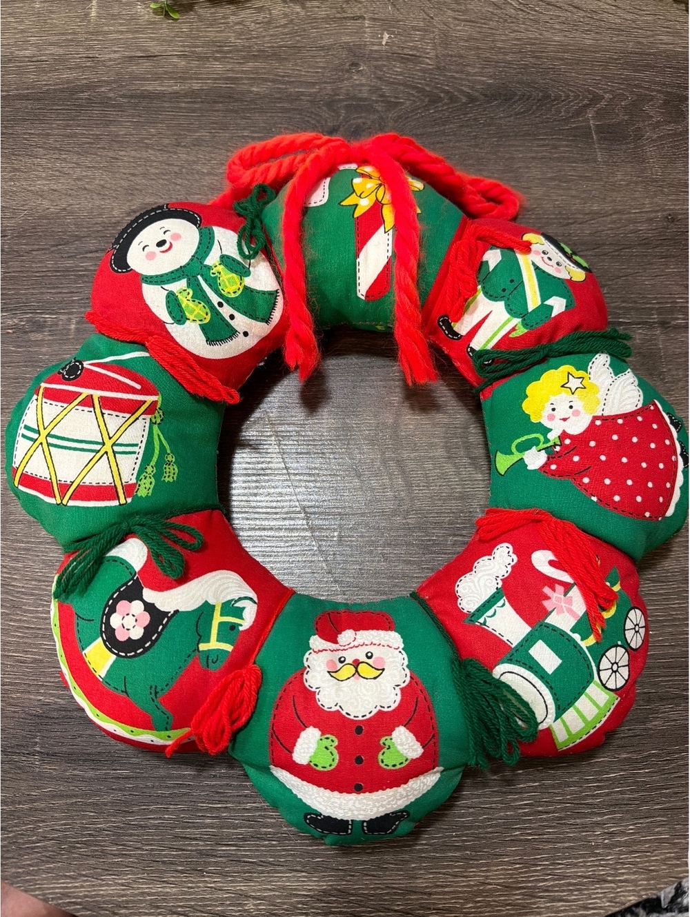 Vintage Cloth Christmas Wreath Stuffed Patchwork Holiday Fabric Handmade 14”